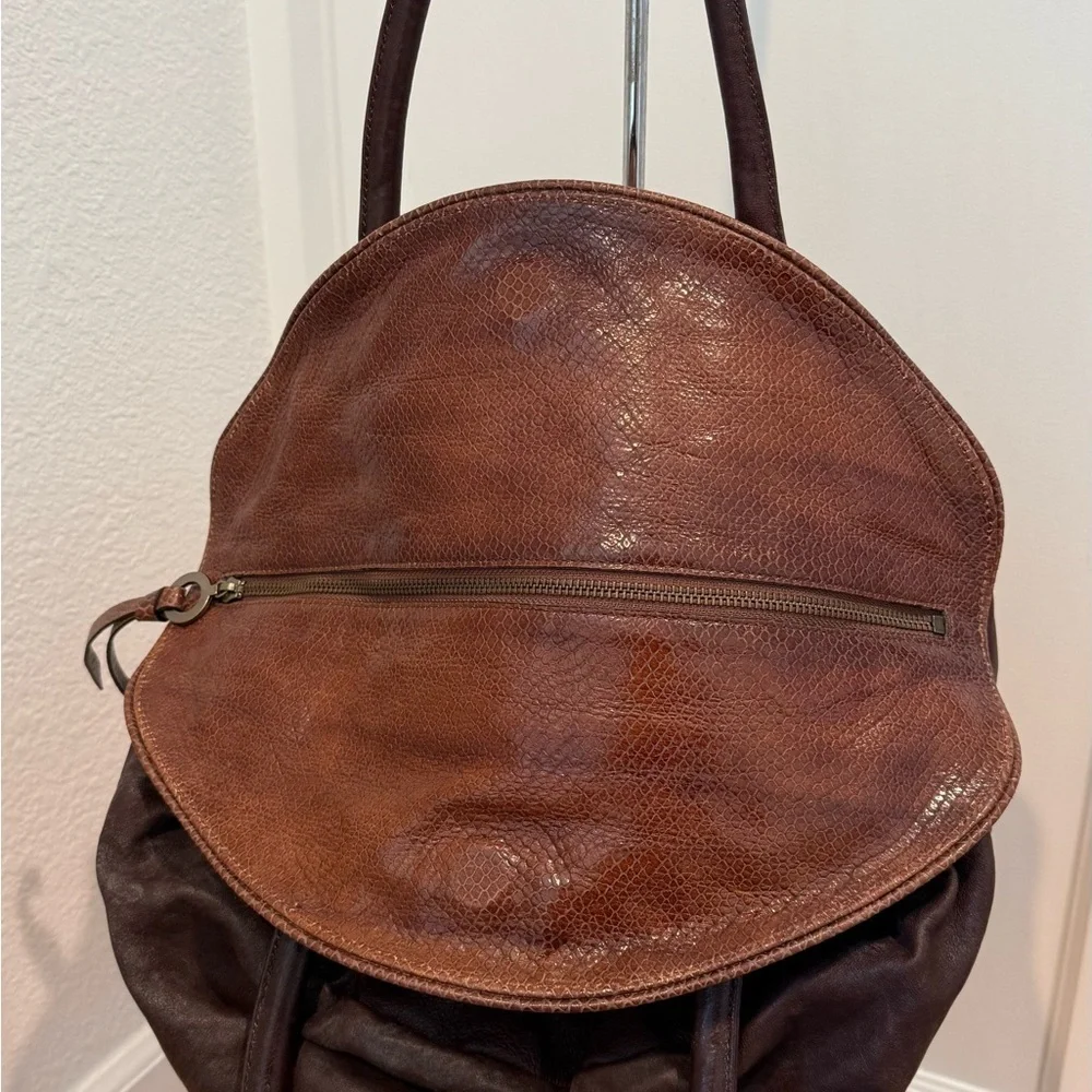 Soft Leather Round Hobo Handbag - Brown